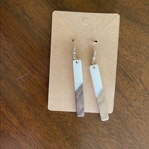 White and Wooden Bar Earrings - Women Jewelry